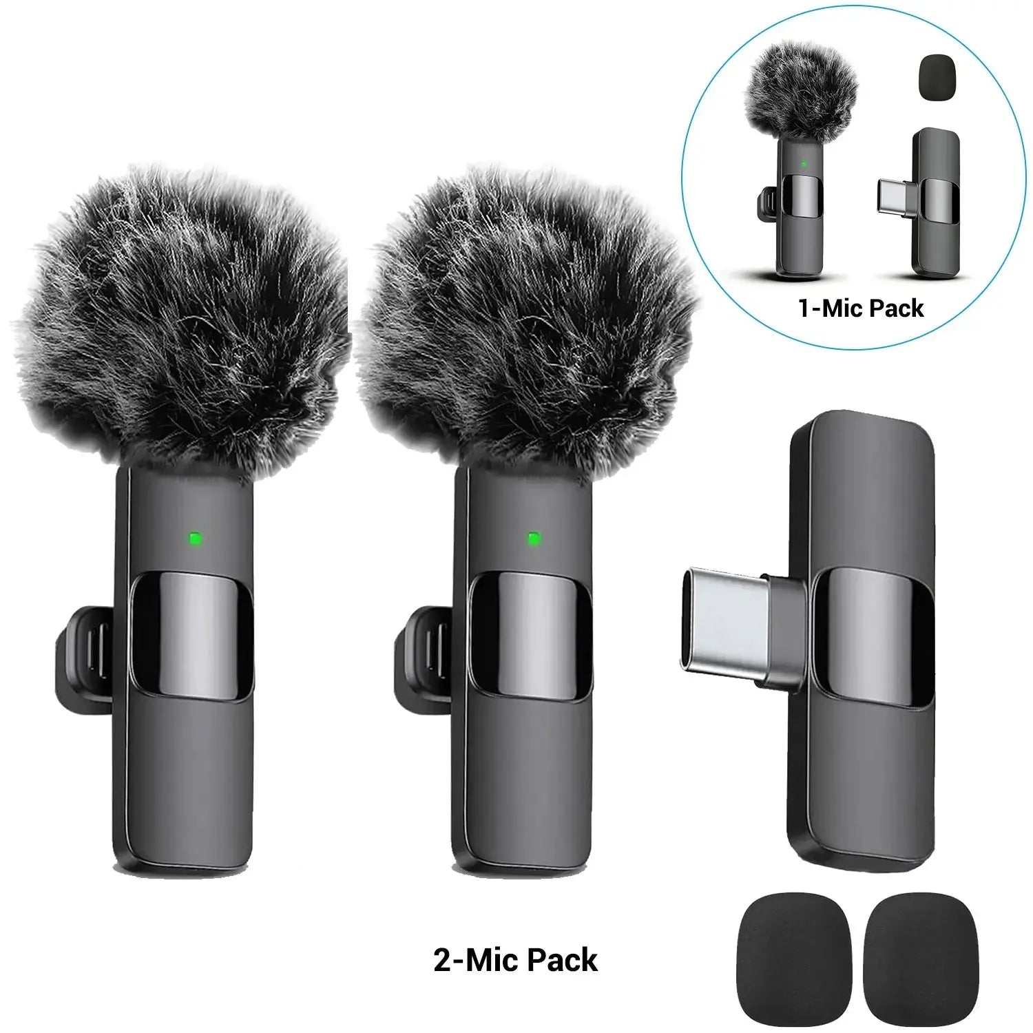 Professional wireless Audio Mic - Clip-On, Battery-Powered, Receiver Included, Recharge, Compact Plug-And-Play USB Lapel Mic for Iphone & Android.