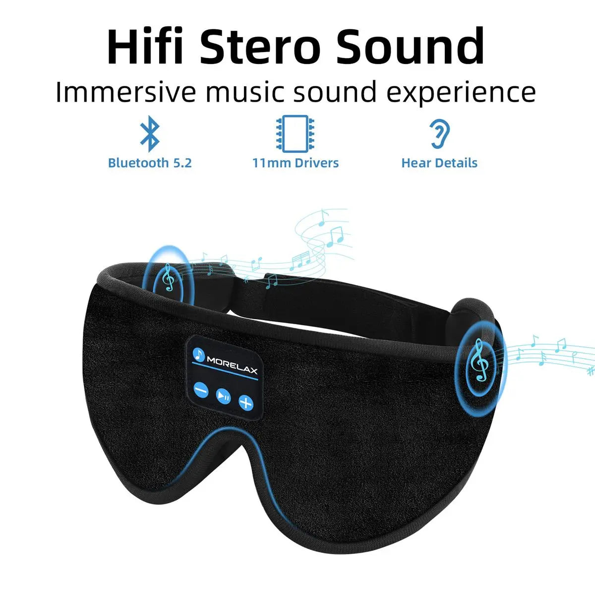 Morelax 3D Memory Foam Bluetooth Sleep Mask with Headphones - Adjustable Wireless Eye Mask for Complete Blackout, HD Stereo Sound, Ideal for Travel and Home Use, Perfect Gift for Adults