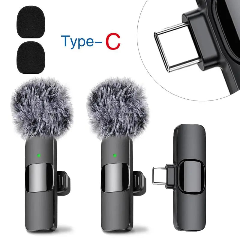 Professional wireless Audio Mic - Clip-On, Battery-Powered, Receiver Included, Recharge, Compact Plug-And-Play USB Lapel Mic for Iphone & Android.