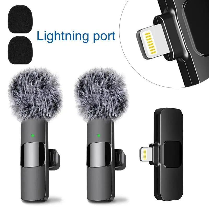 Professional wireless Audio Mic - Clip-On, Battery-Powered, Receiver Included, Recharge, Compact Plug-And-Play USB Lapel Mic for Iphone & Android.