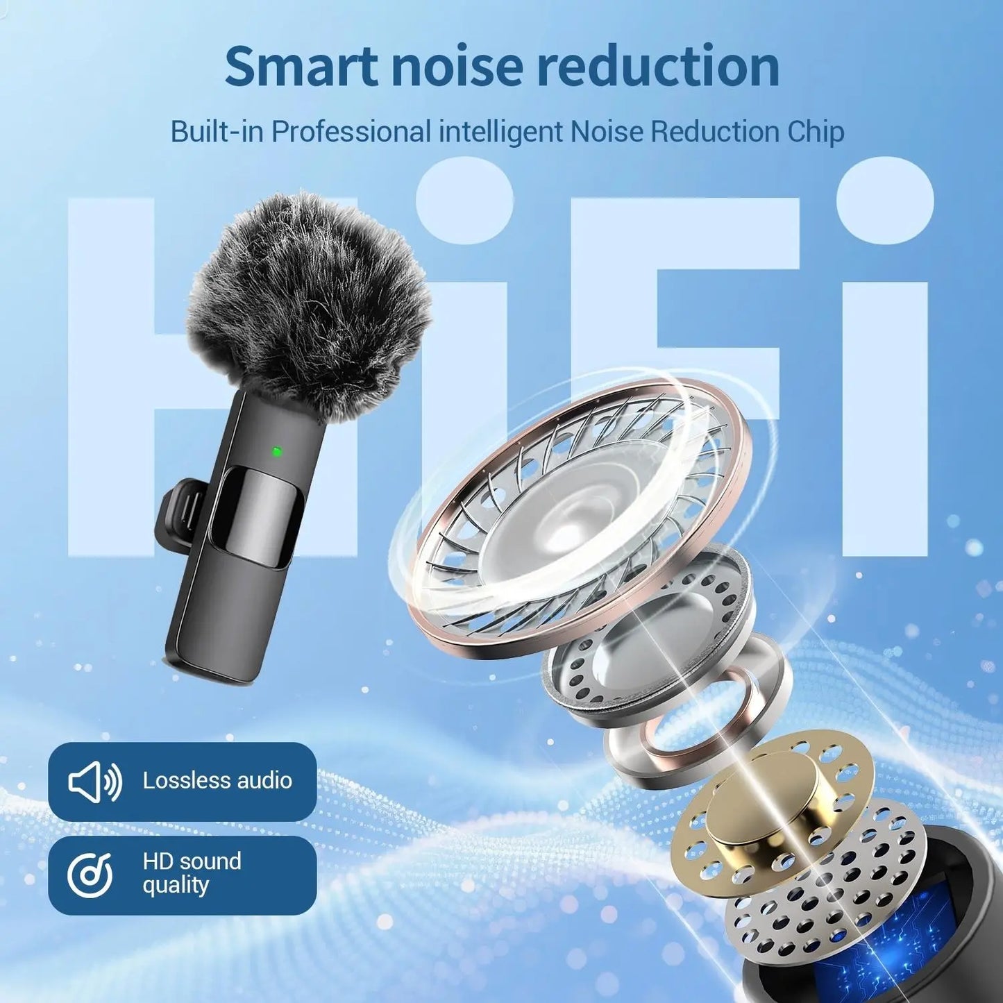 Professional wireless Audio Mic - Clip-On, Battery-Powered, Receiver Included, Recharge, Compact Plug-And-Play USB Lapel Mic for Iphone & Android.