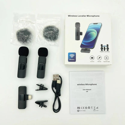 Professional wireless Audio Mic - Clip-On, Battery-Powered, Receiver Included, Recharge, Compact Plug-And-Play USB Lapel Mic for Iphone & Android.