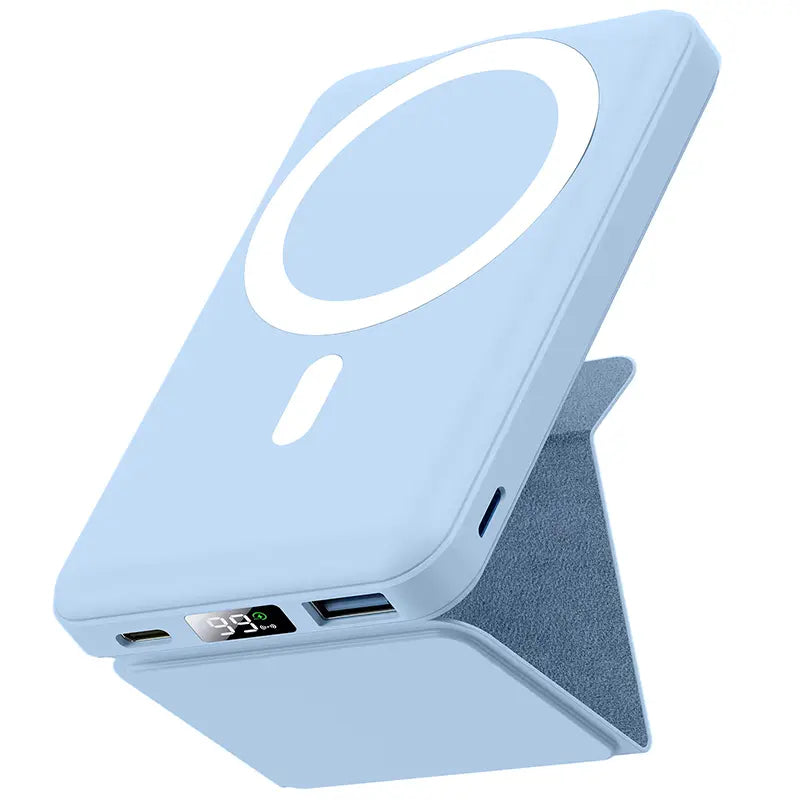Wireless Charging Power Bank, 10000 Mah Power Bank with Folding Stand and USB-C Cable LED Display, Magnetic Power Bank 22.5W PD Fast Charging for Iphone